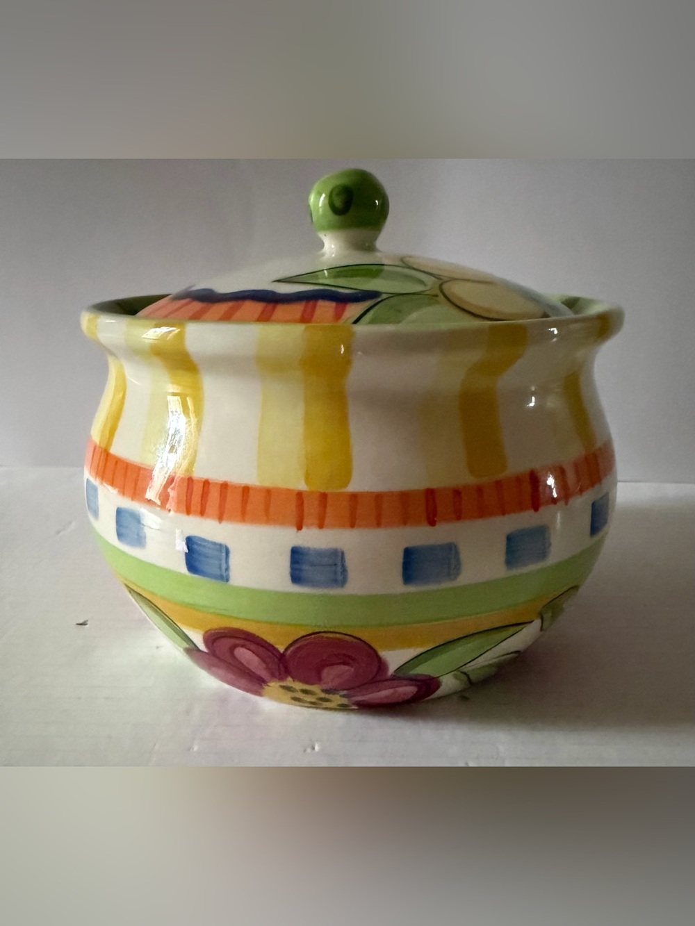 Vicki Carroll Studio Art Pottery  Bowl with lid Canister Jar Hand Painted Floral